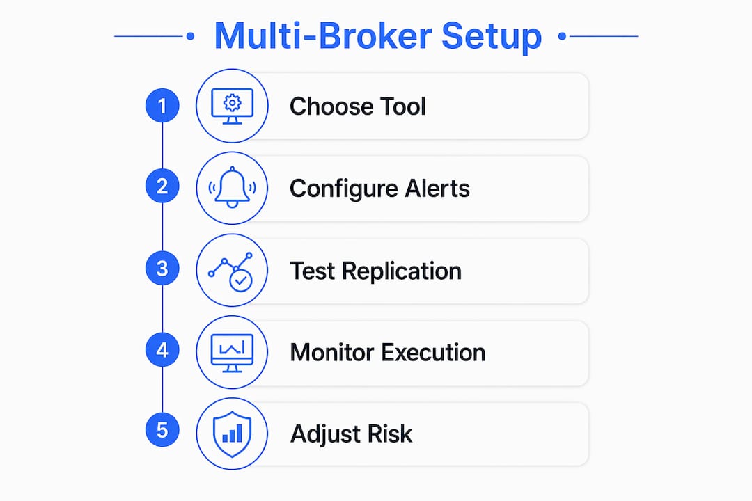 Infographic illustrating multi-broker trading steps