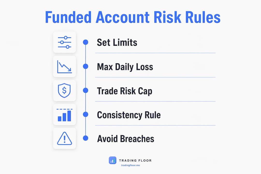 Infographic illustrating key funded account risk rules