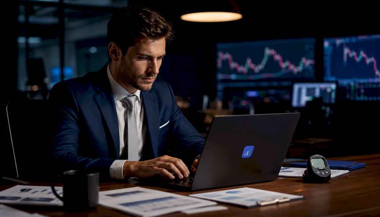 Hands typing in prop trading risk management room