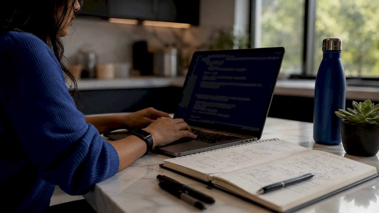 Trader coding algorithm on laptop