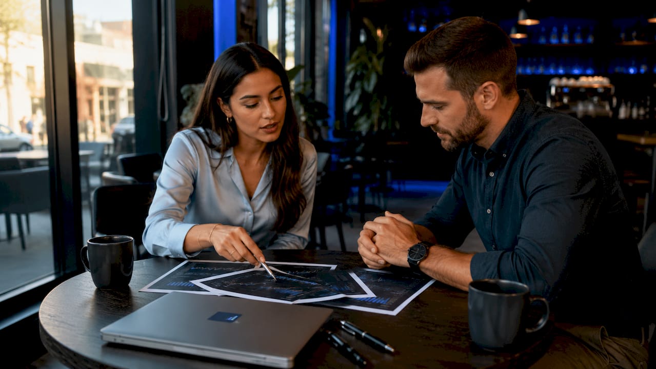 Professionals reviewing passive and active trading strategies