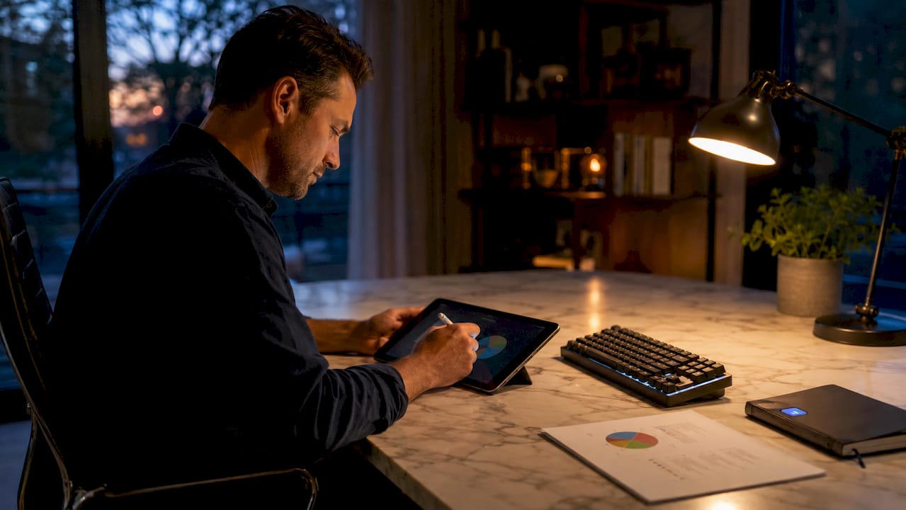 Hands using tablet for trade allocation management