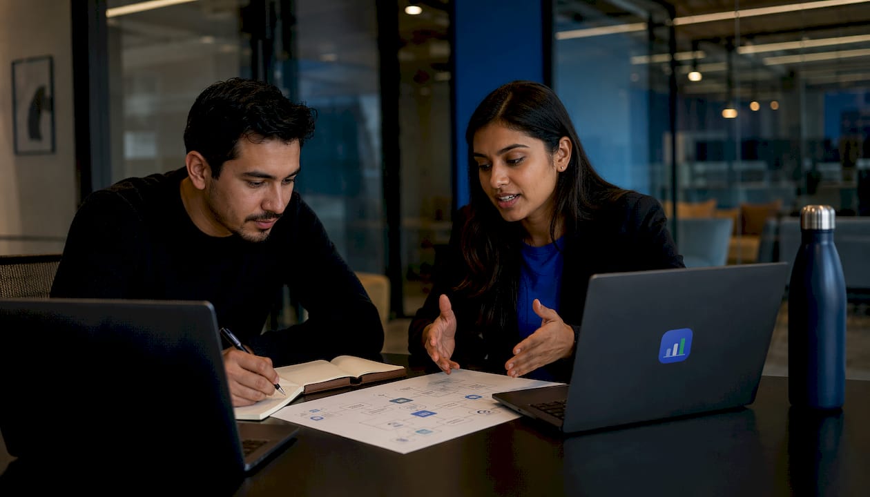 Team discussing multi-account sync strategy in meeting