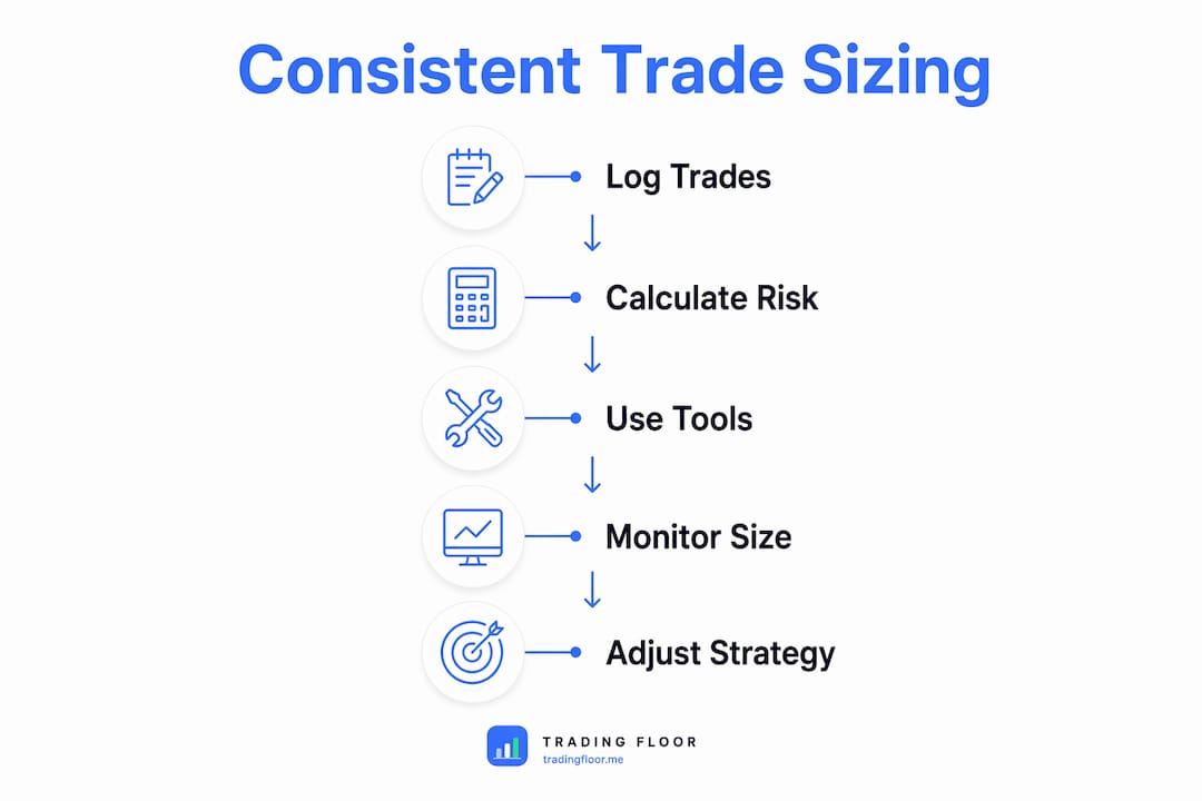 Infographic illustrating steps for consistent trade sizing