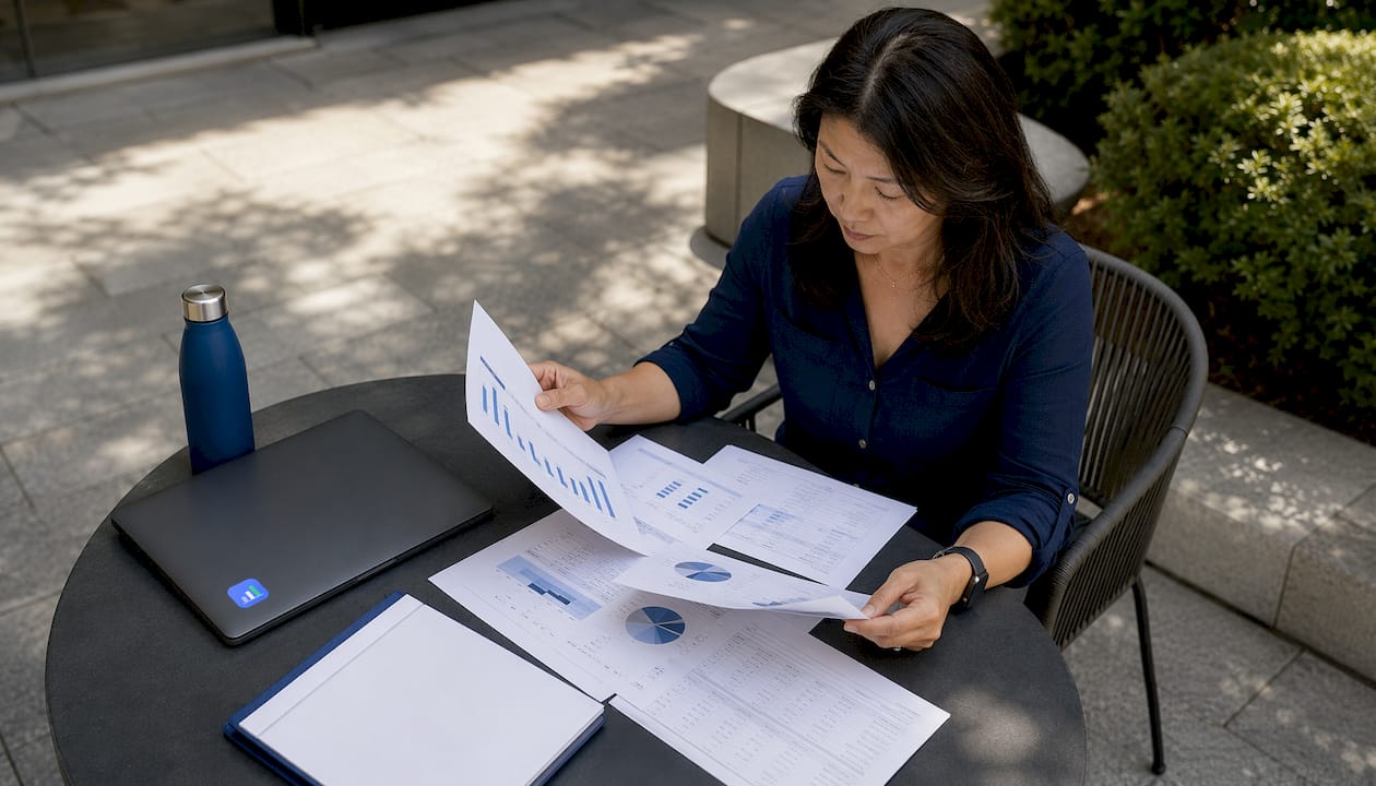 Trader reviewing systematic risk management reports