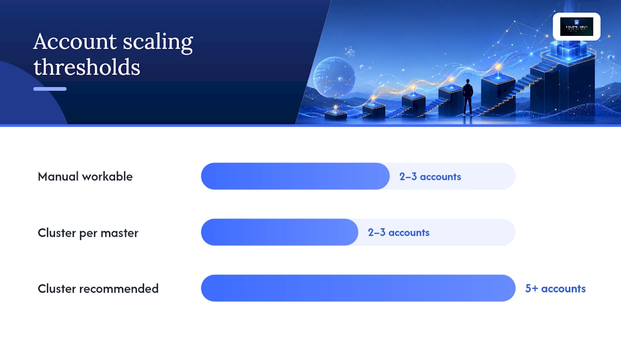 How do you synchronize execution across accounts: manual vs automated? — overview diagram