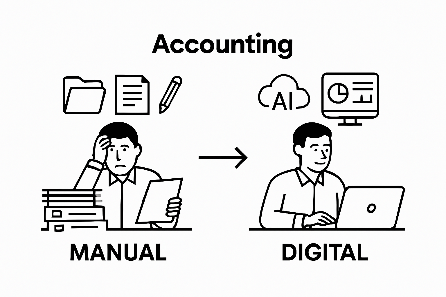 Infographic comparing manual and digital accounting workflows visually