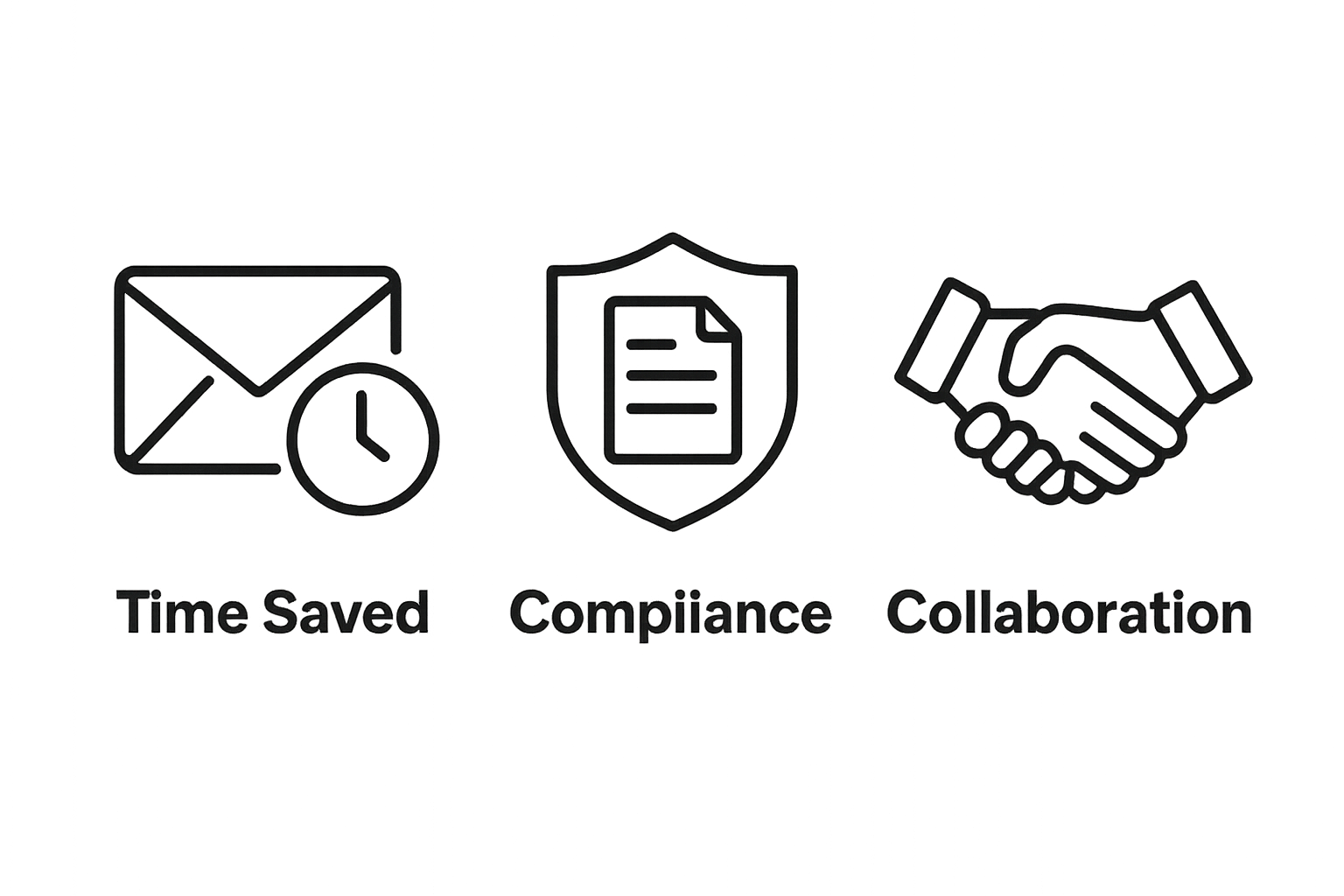 Infographic showing time saved, compliance, and collaboration benefits of email management