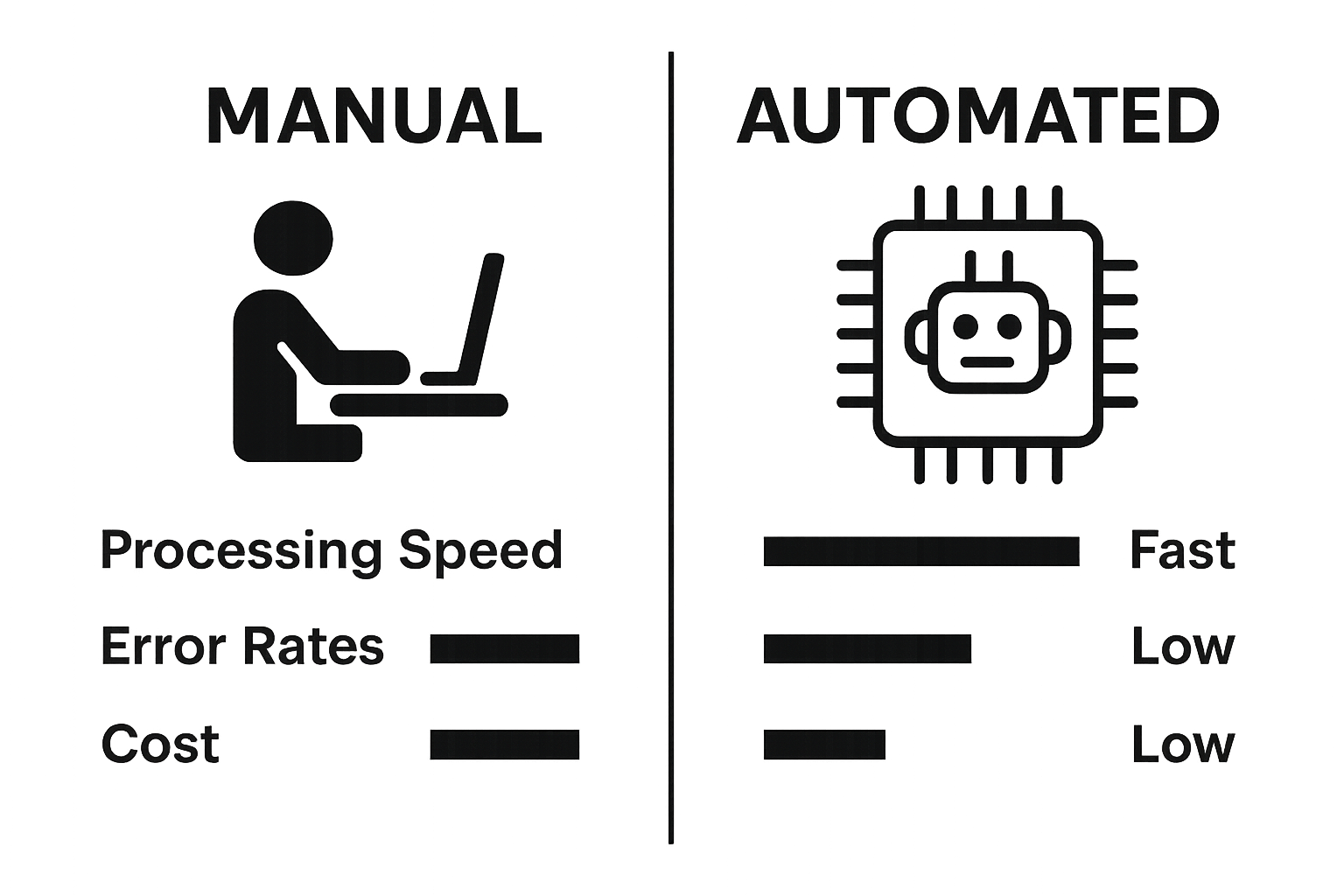 Side-by-side infographic showing manual vs automated data entry key differences