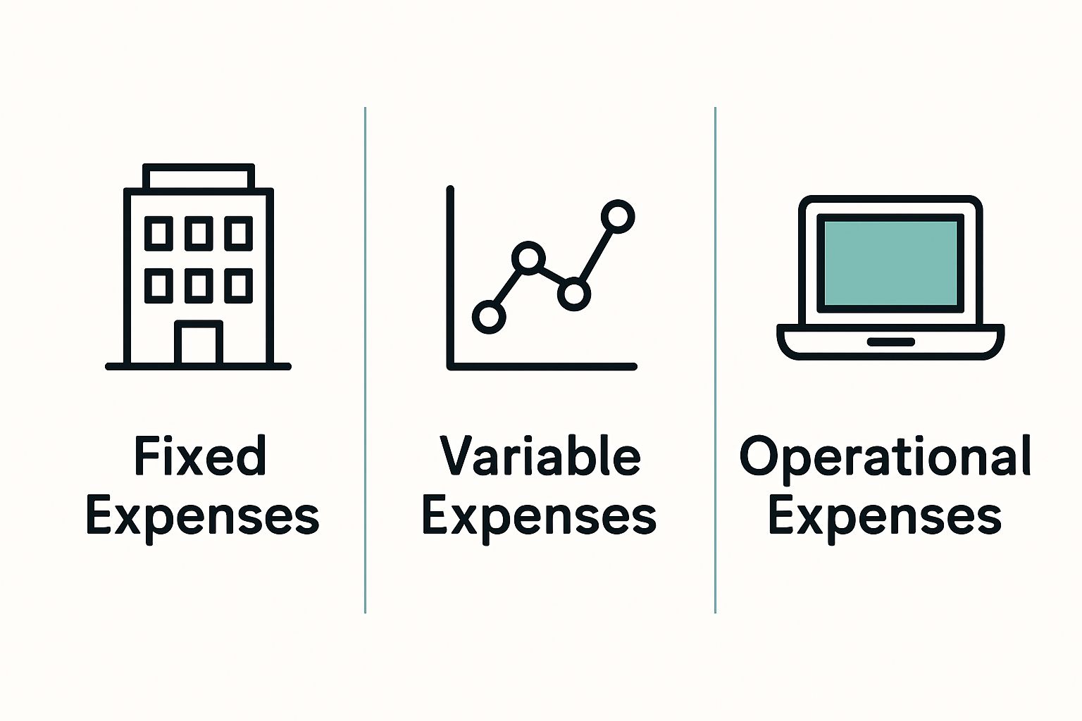 Infographic comparing business expense categories: fixed, variable, operational