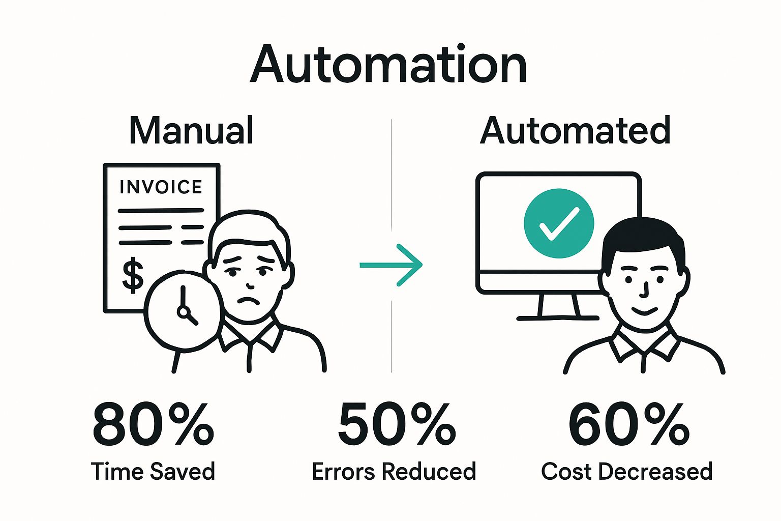 Infographic comparing manual versus automated invoice processing benefits