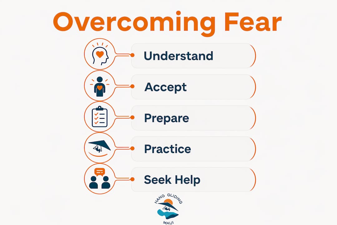 Infographic showing 5 steps to overcome fear of flying