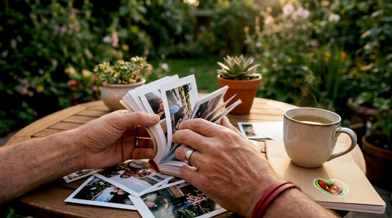 Man flipping personalised photo flip book pages