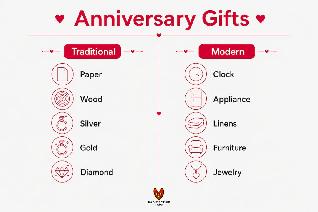 Infographic comparing traditional and modern anniversary gifts