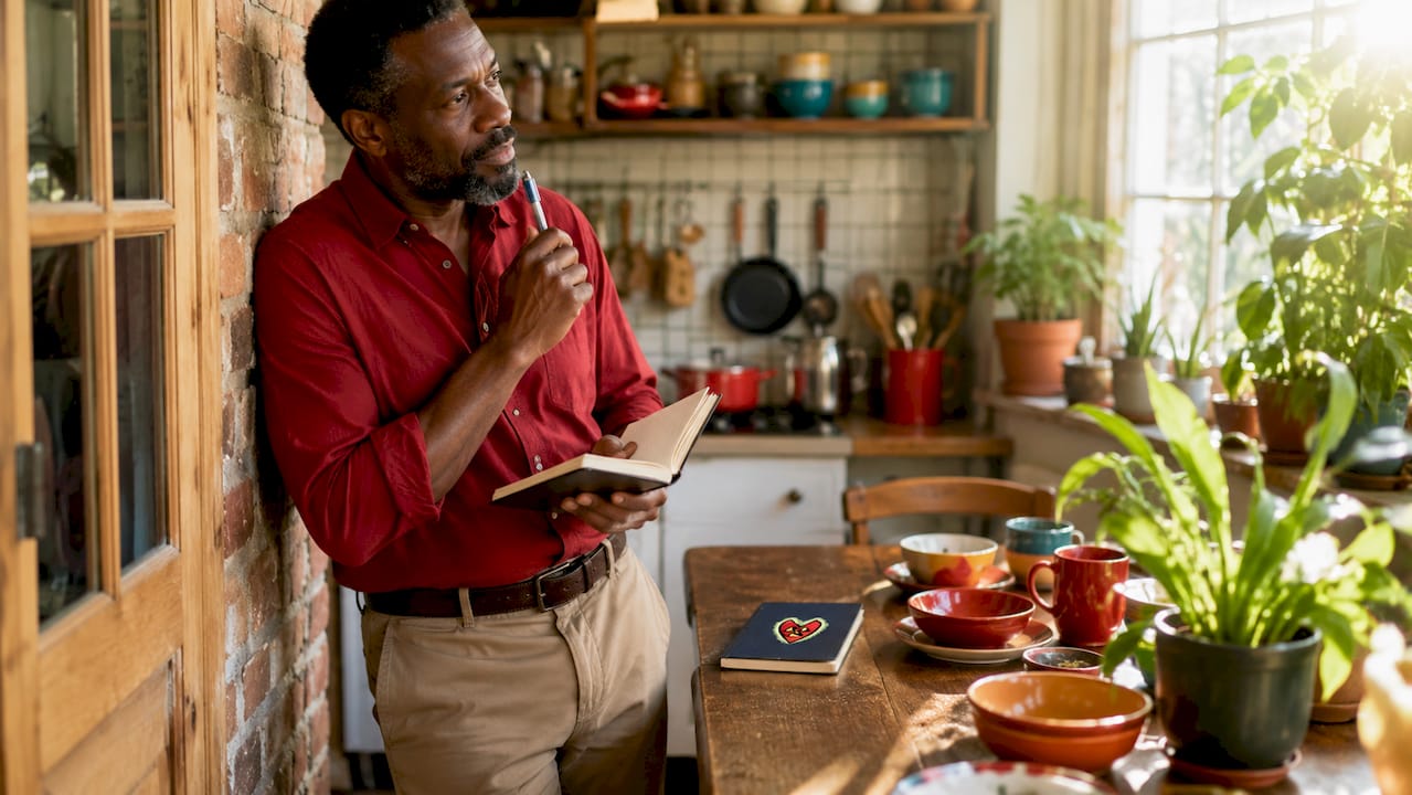 Man observing friend's home décor for gift ideas