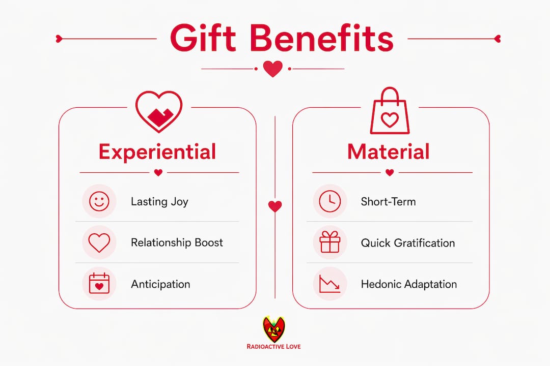Infographic comparing experiential and material gift benefits