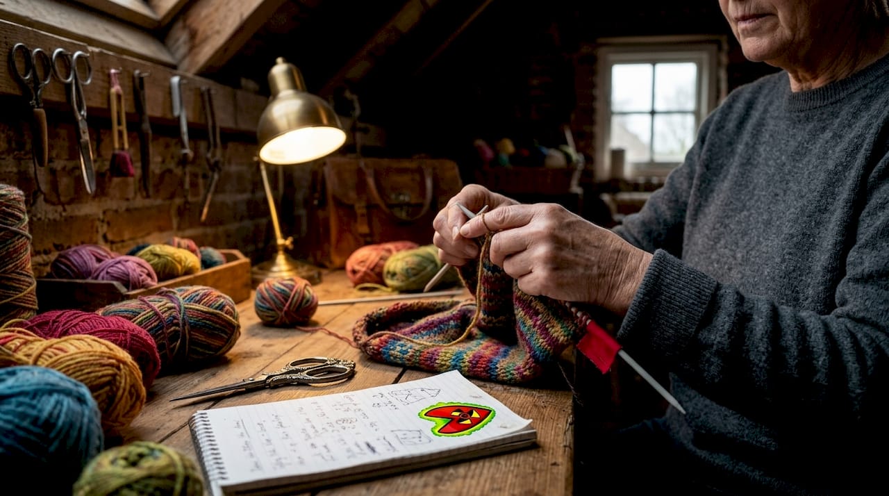Close-up of hands knitting personalized scarf