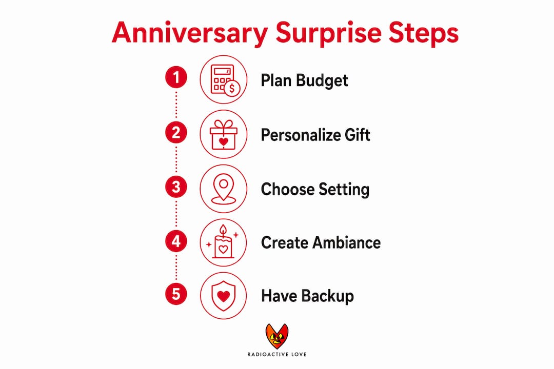 Infographic showing steps to plan anniversary surprise