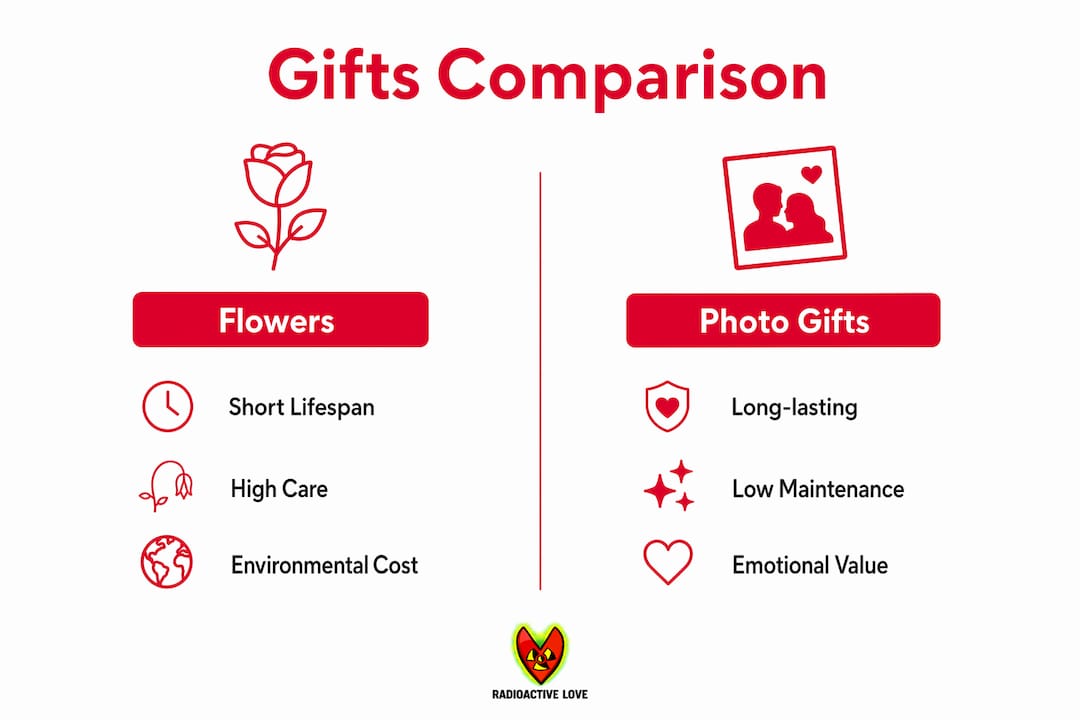 Infographic comparing flowers and photo gifts