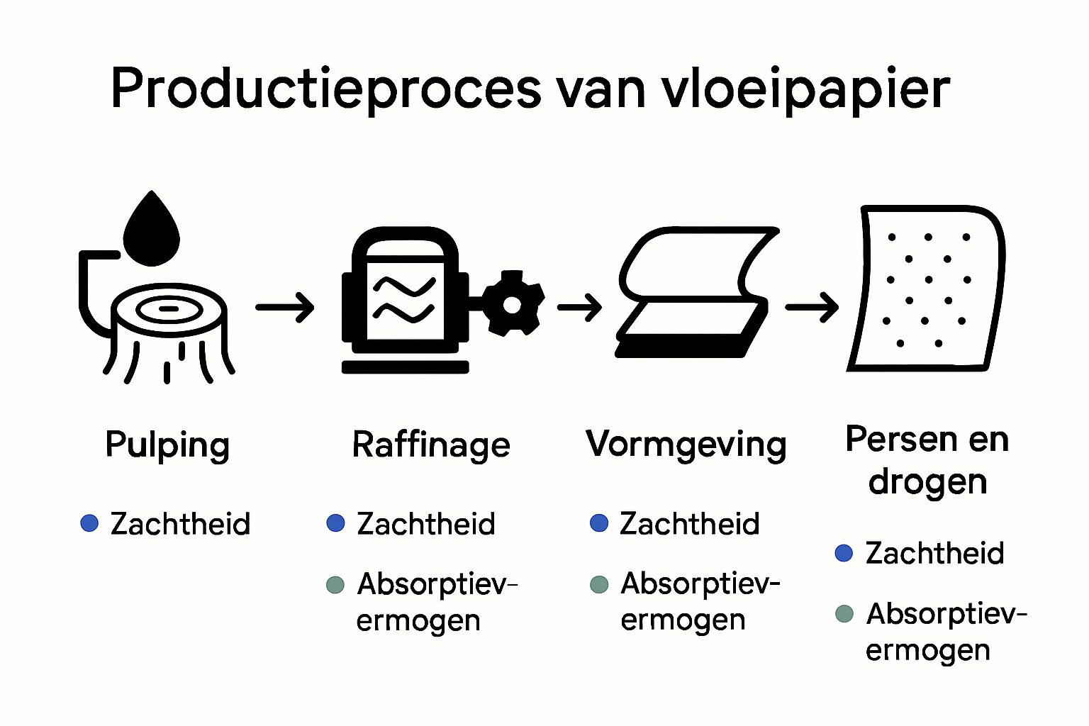 Infographic productieproces vloeipapier van pulp tot eindproduct