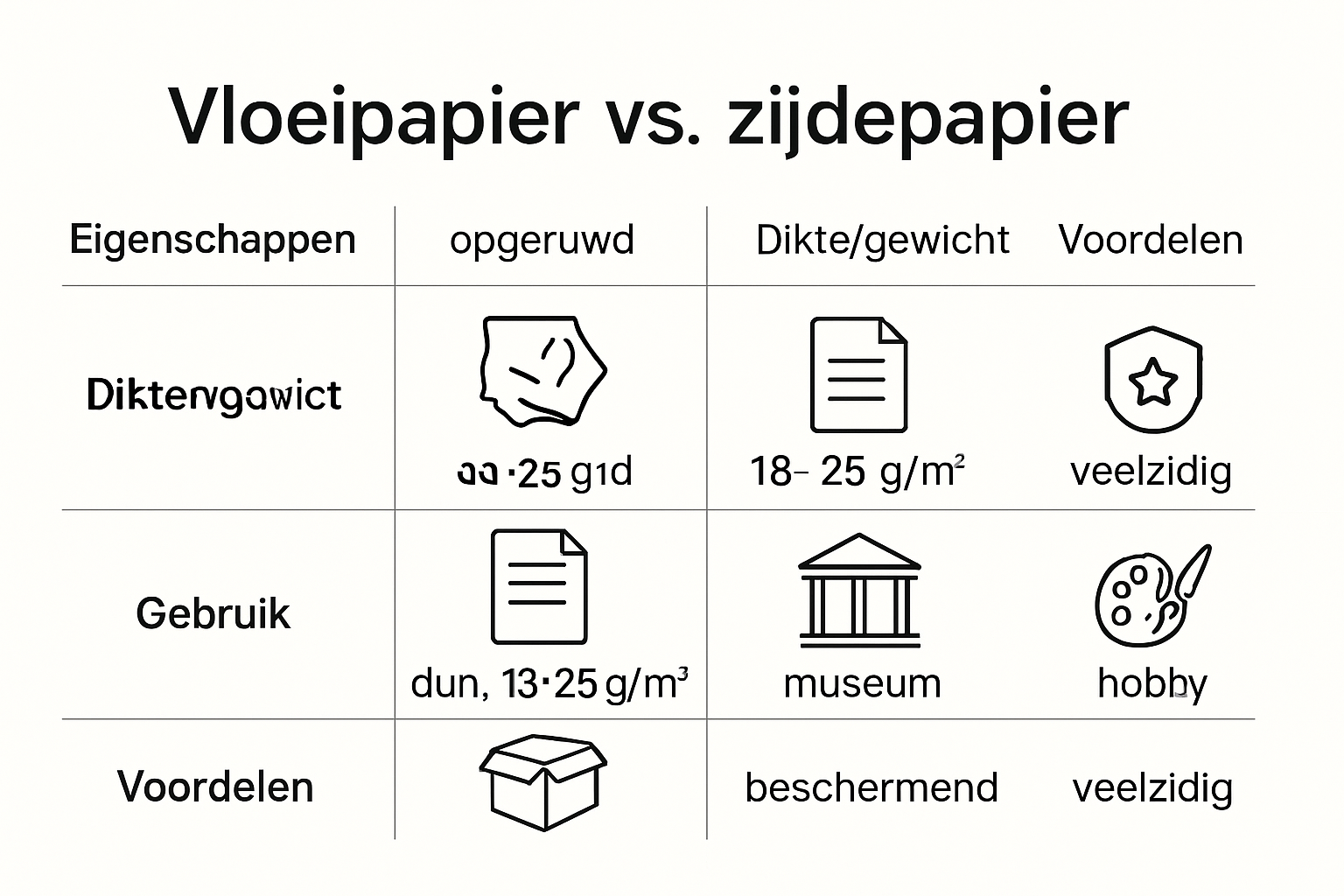 Vergelijkingstabel vloeipapier vs zijdepapier infographic