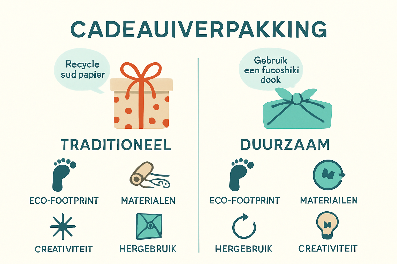 Infographic comparing duurzaam en traditioneel inpakken
