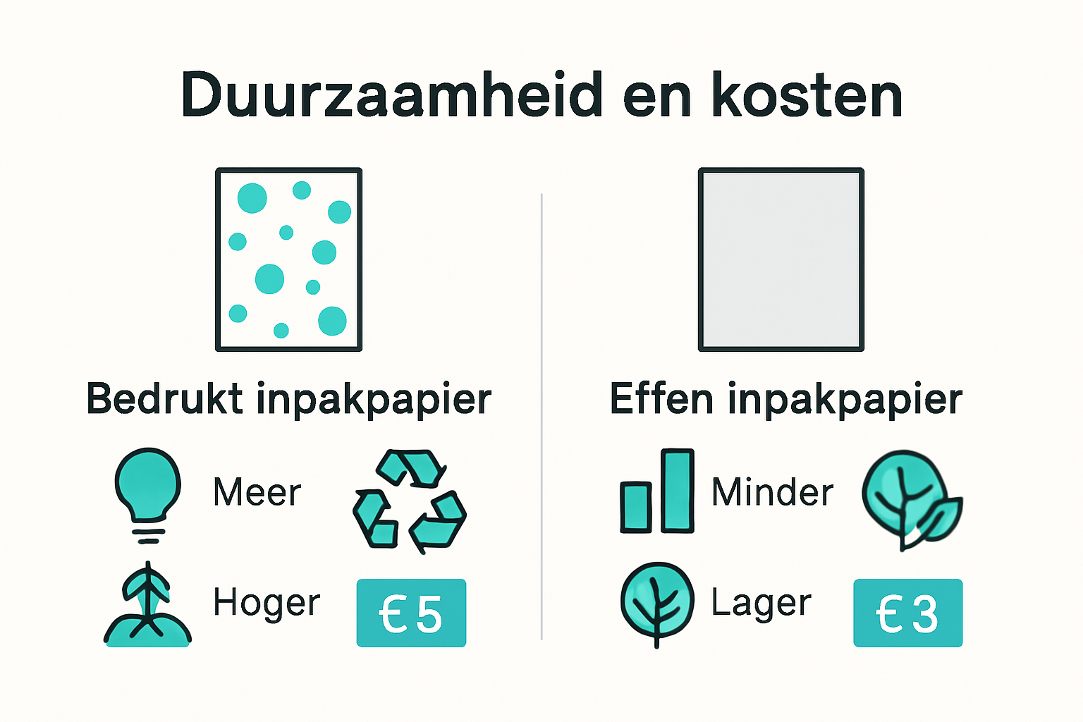 Infographic comparing milieuvriendelijkheid and kosten of wrapping paper