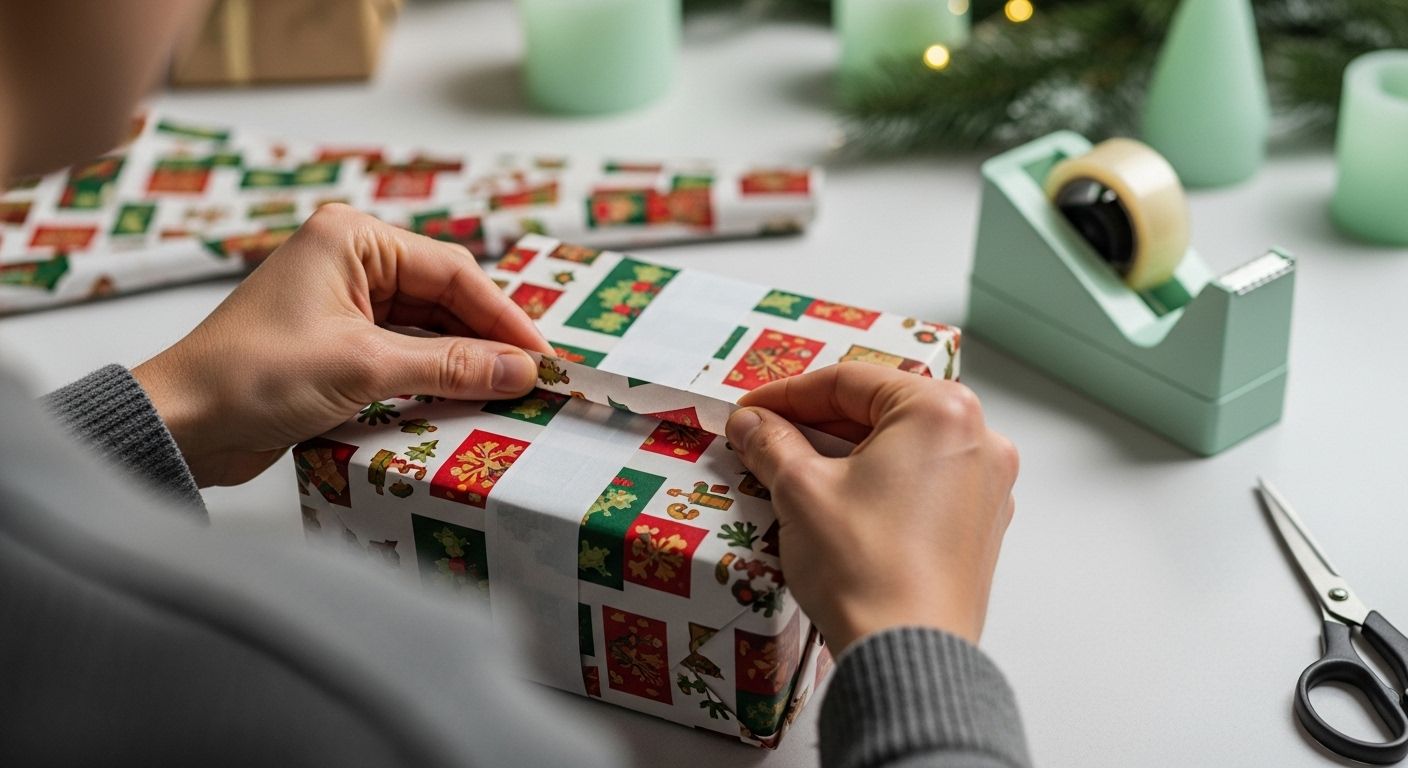 kerstcadeau inpakken stap, netjes vouwen