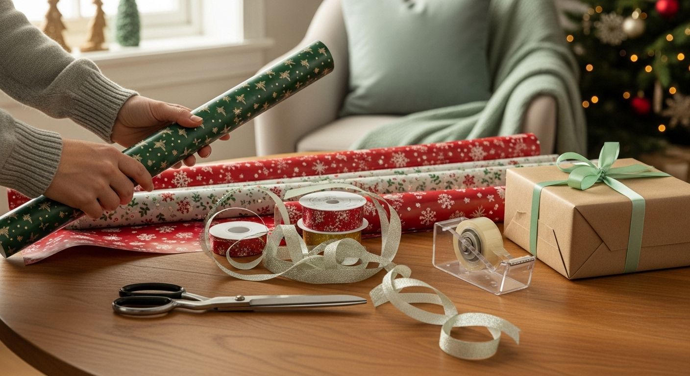 sfeervol kerstcadeau inpakken, voorbereiding
