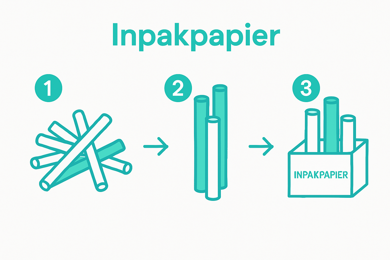 Infographic showing 3 steps for organizing inpakpapierrollen