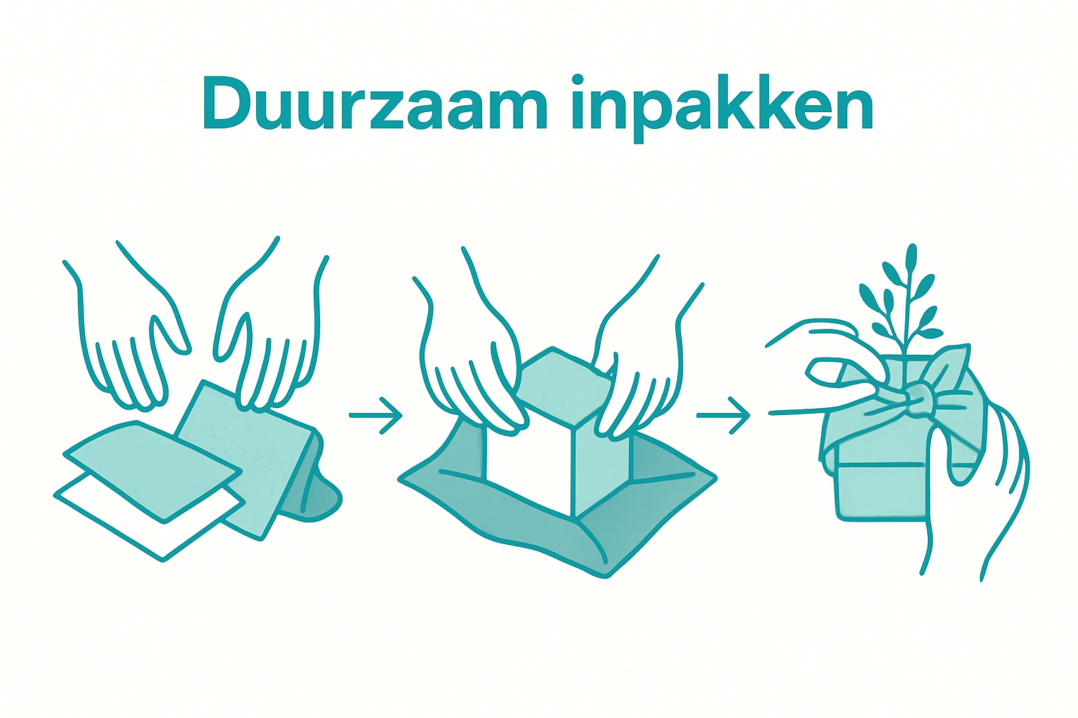 Infographic three steps: select materials, wrap gift, decorate