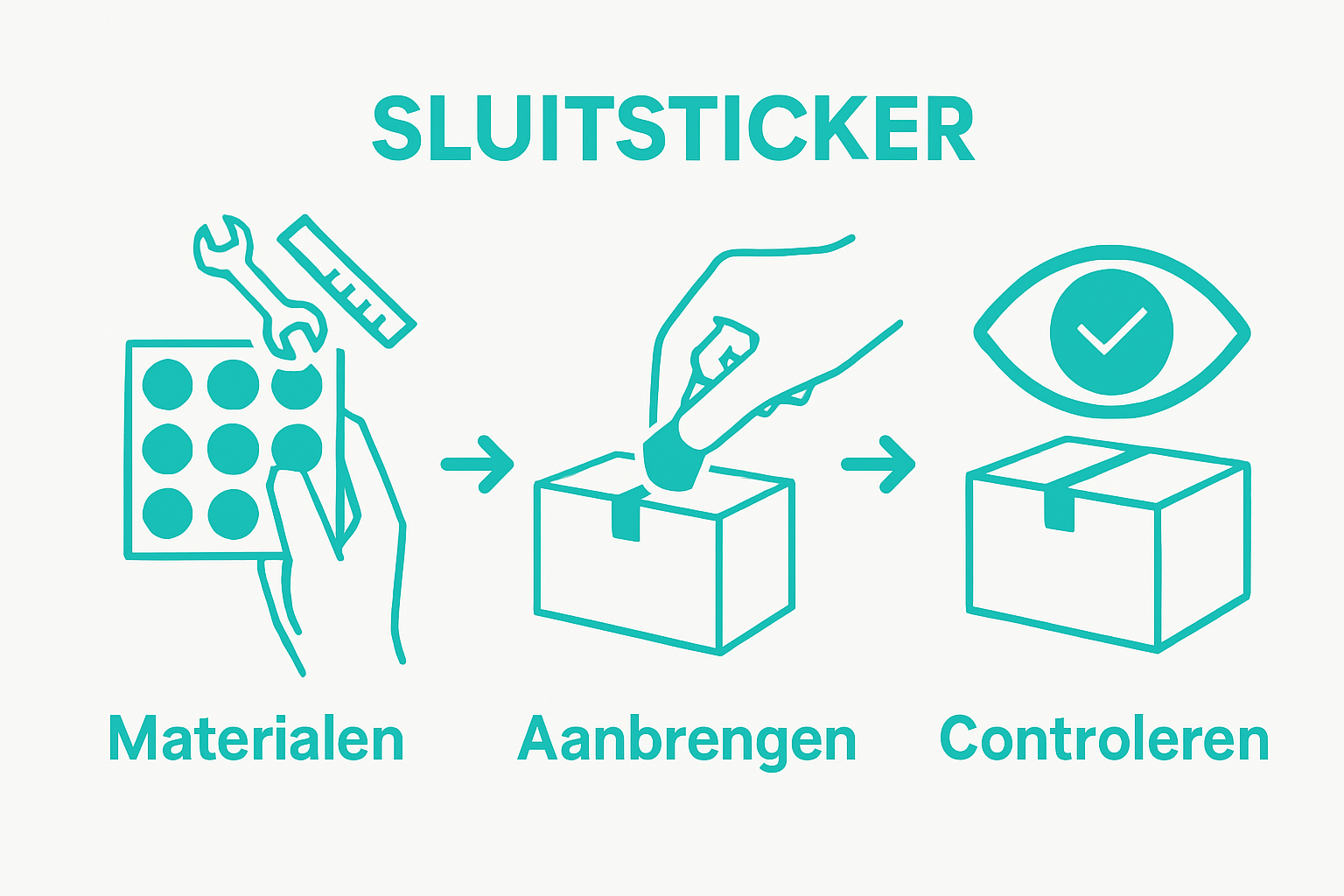 Infographic with three steps for sluitsticker gebruik