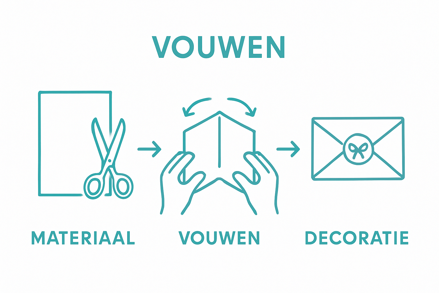 Infographic showing three simple steps: materials, folding, finished envelope