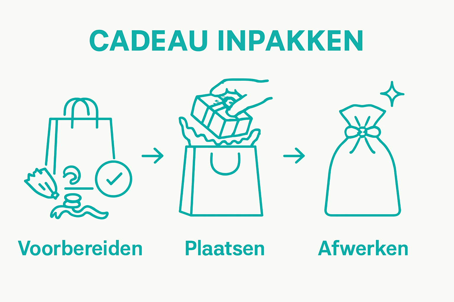 Infographic on 3 steps: select bag, fill with gift and filler, close neatly