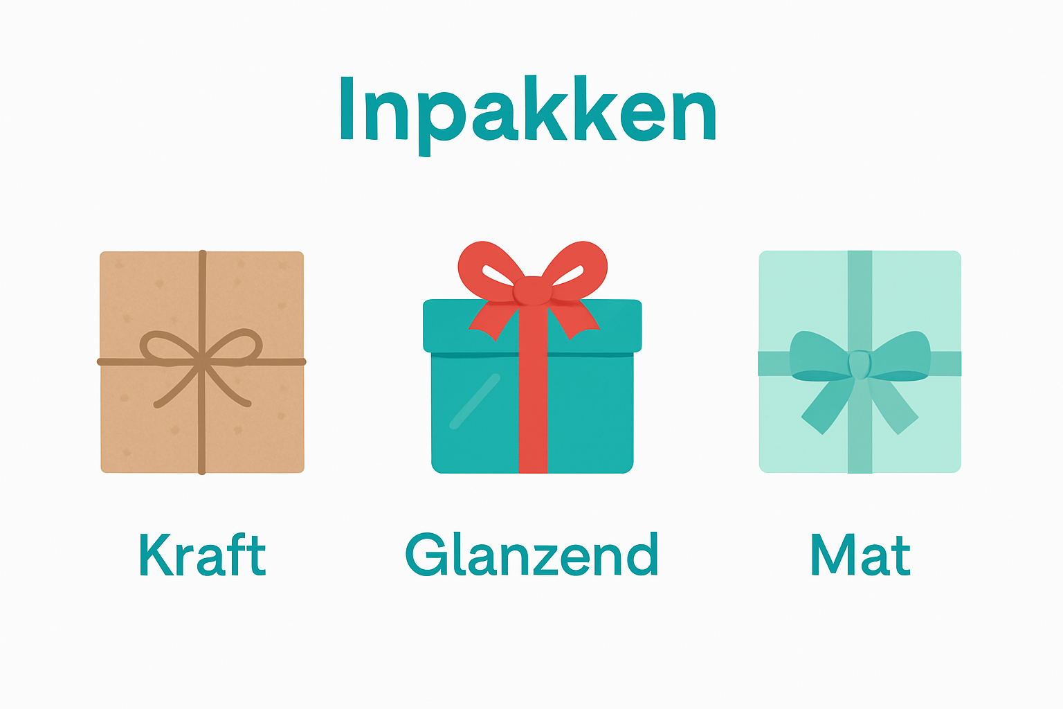 Comparison of kraft, glossy, and matte types of gift wrapping paper