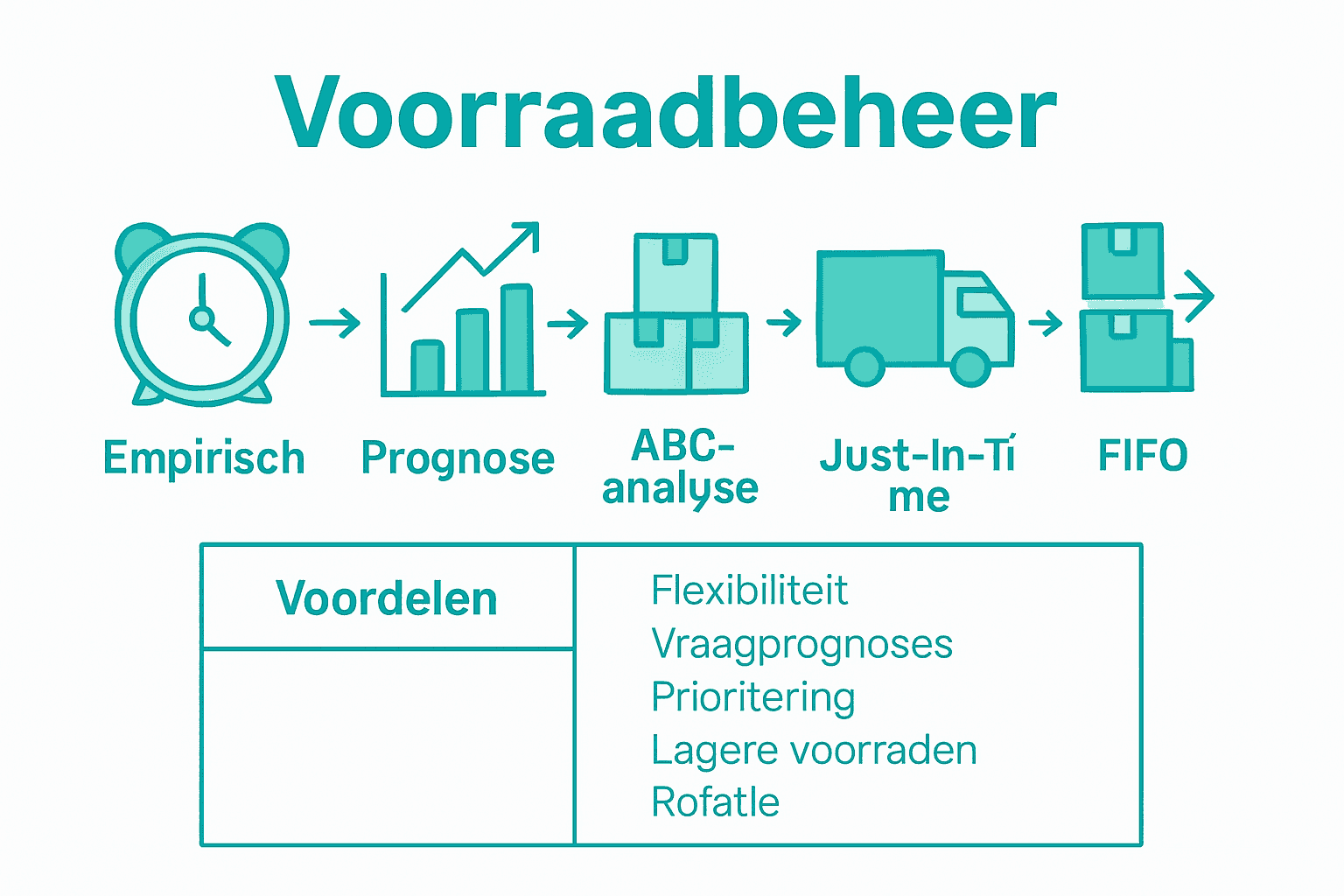 Infographic van vijf voorraadbeheer methoden vergeleken