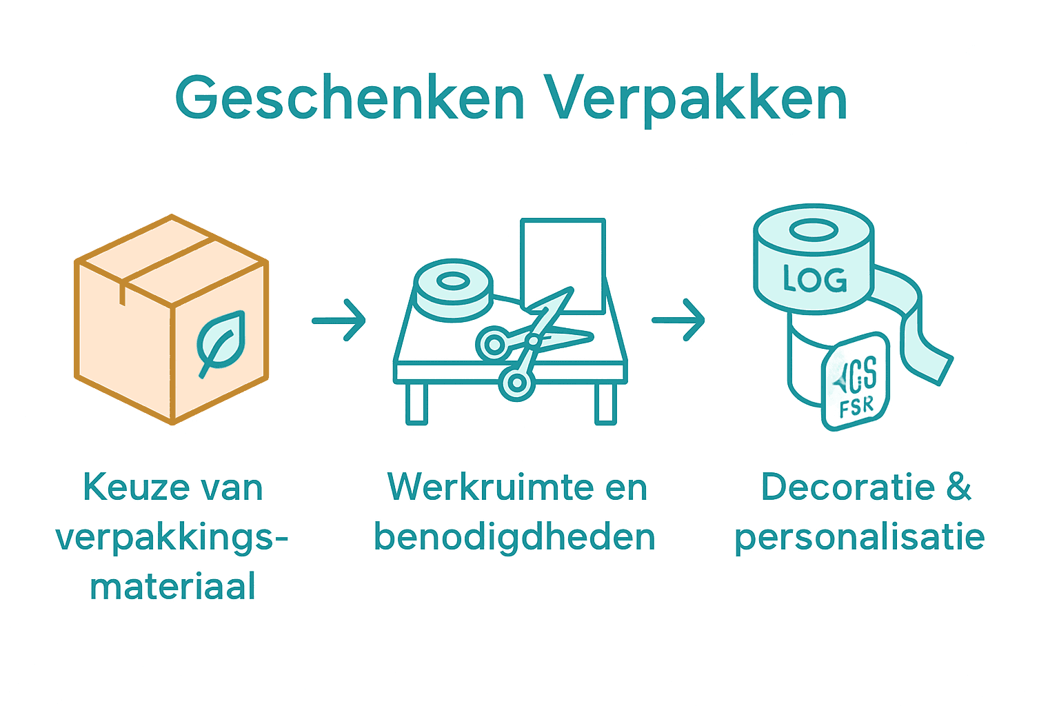 Infographic met drie stappen voor professioneel zakelijke geschenken verpakken