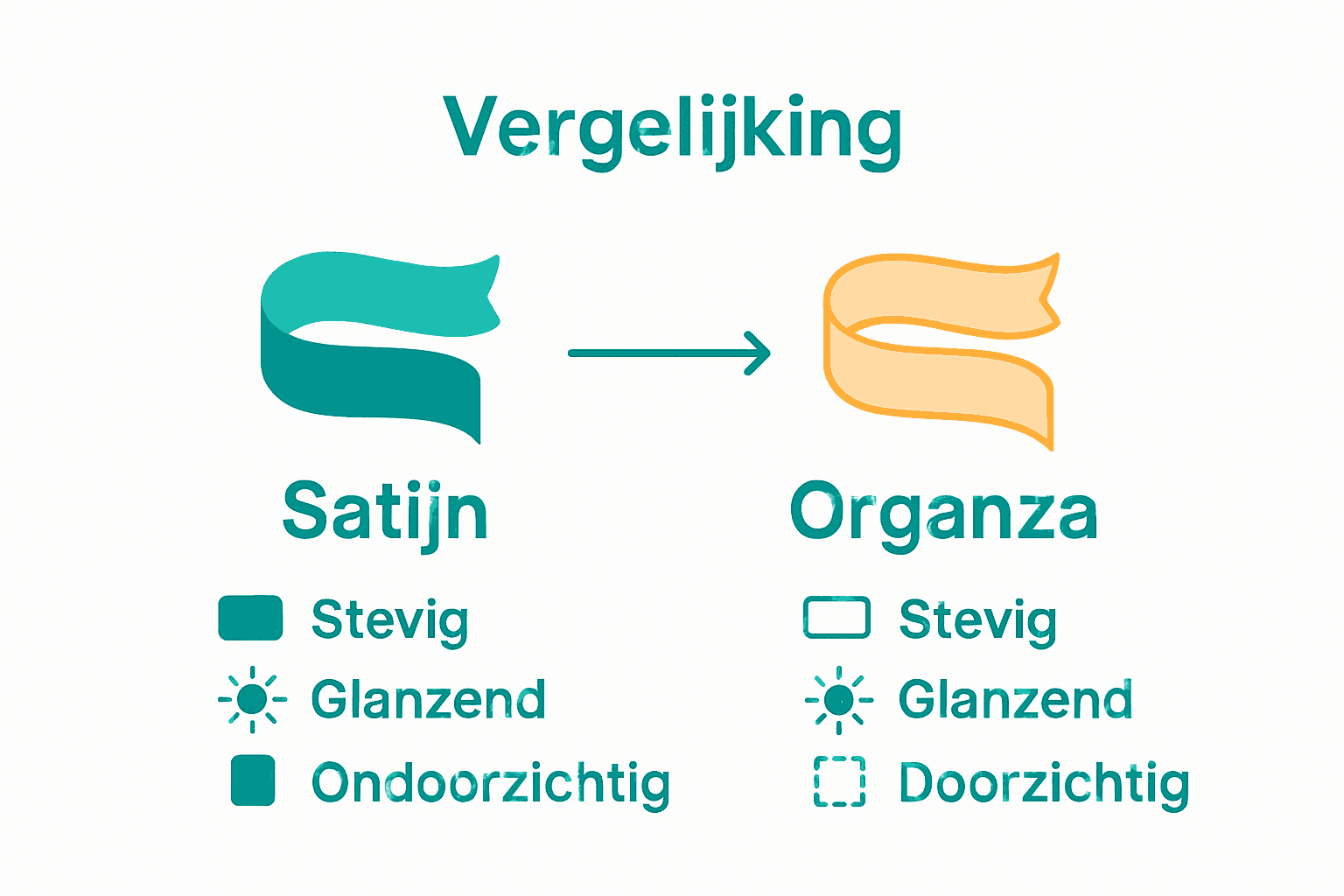 Vergelijking satijn- en organza lint infographic