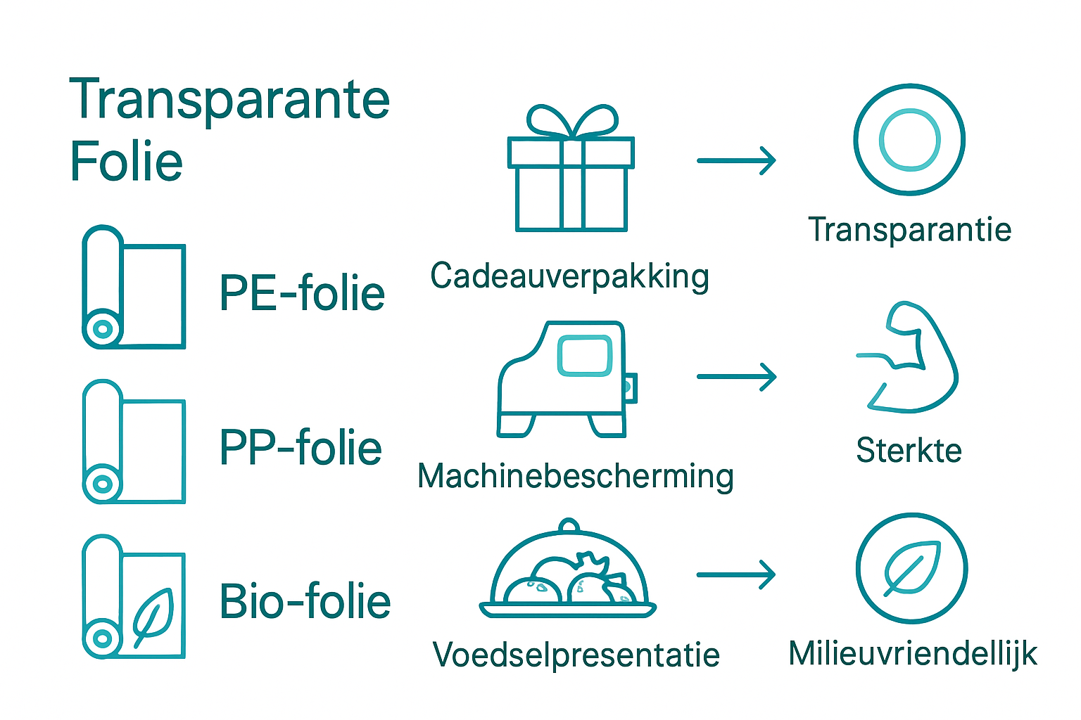 Vergelijking van drie types transparante folie met toepassingen.