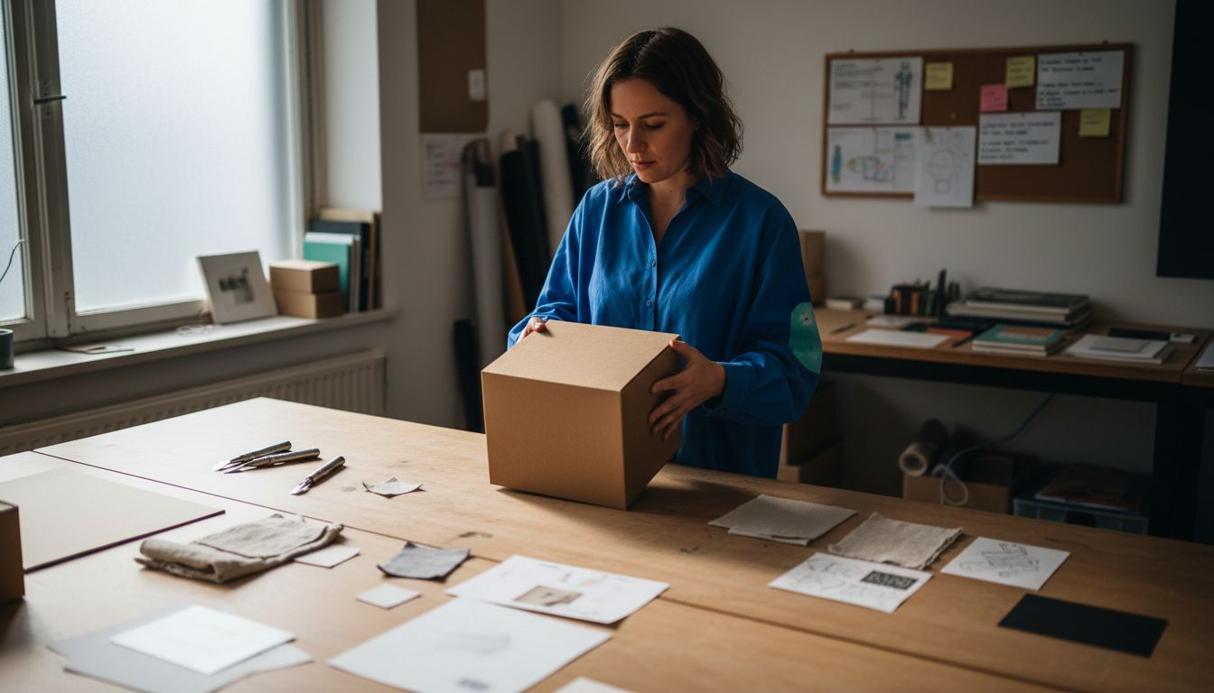 Een ontwerper beoordeelt een luxe geschenkdoos van karton.