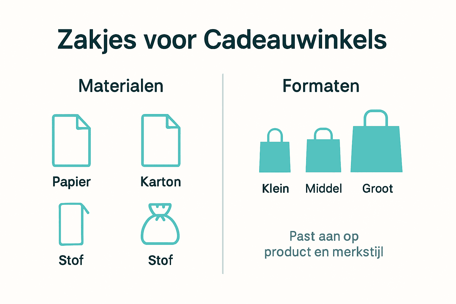 Overzicht van materialen en formaten voor kleine zakjes