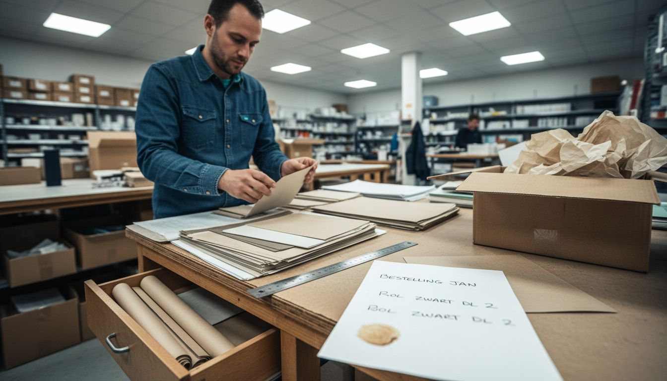 Filiaalmanager sorteert verschillende soorten vloeipapier