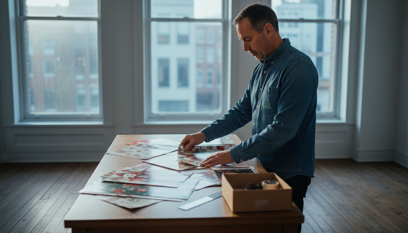 Winkelier zoekt uit welk materiaal het beste is voor kerstcadeaupapier