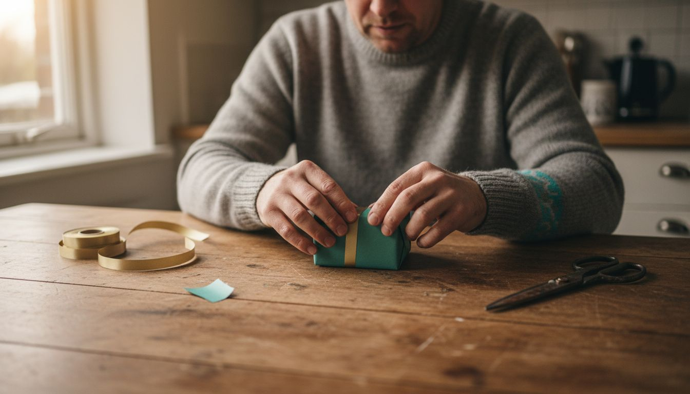 Man wikkelt cadeau netjes en strak in papier