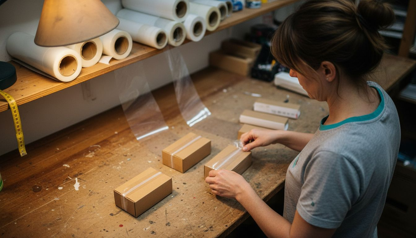 Ondernemer bekijkt welke foliedikte het beste past bij zijn winkel