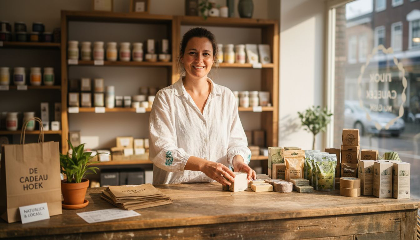 Een medewerker in de winkel is bezig met het scheiden van duurzame plastic verpakkingen.