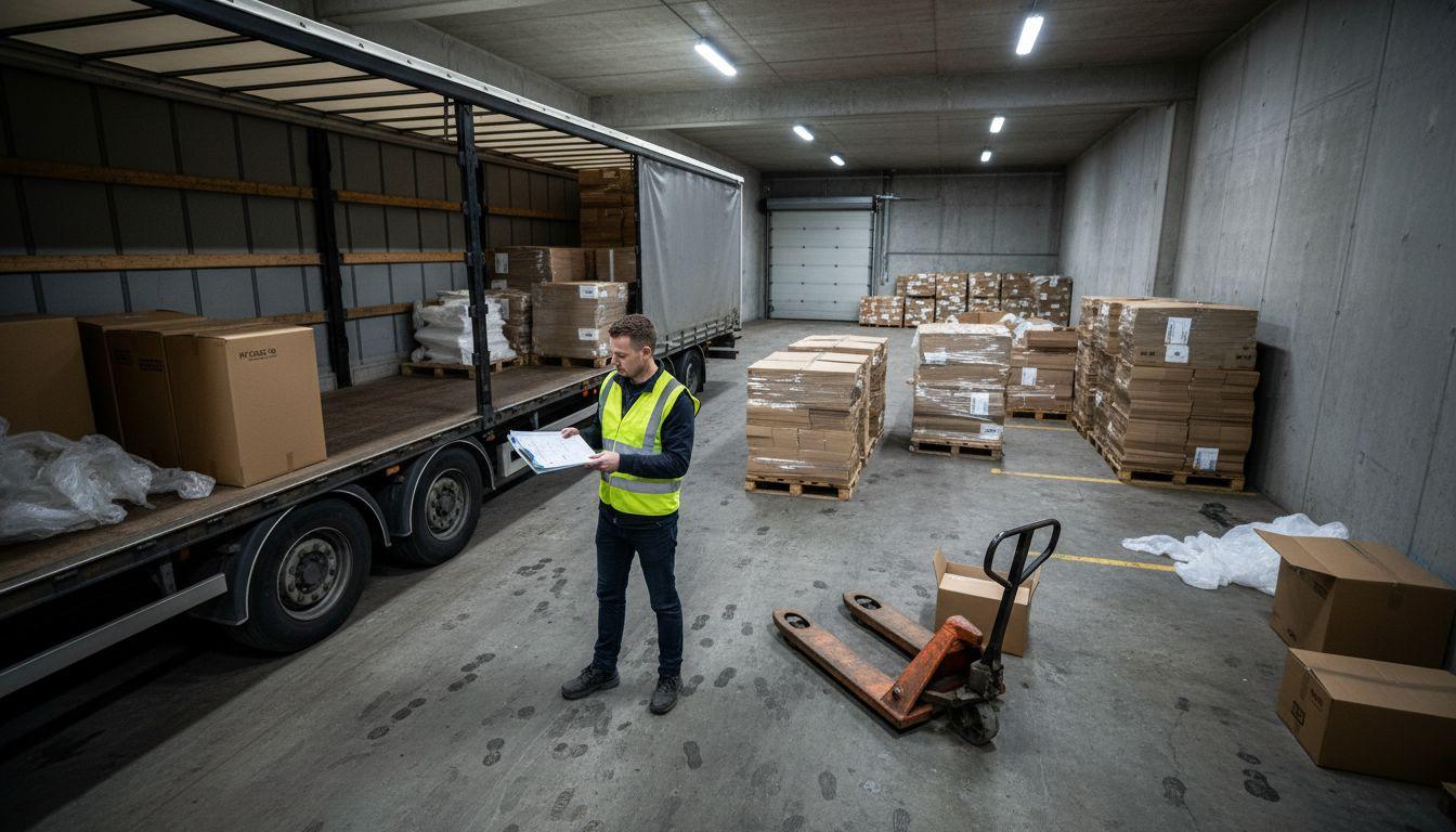 Bij het laadperron zorgt de logistiek medewerker ervoor dat alle verpakkingen netjes gesorteerd worden.