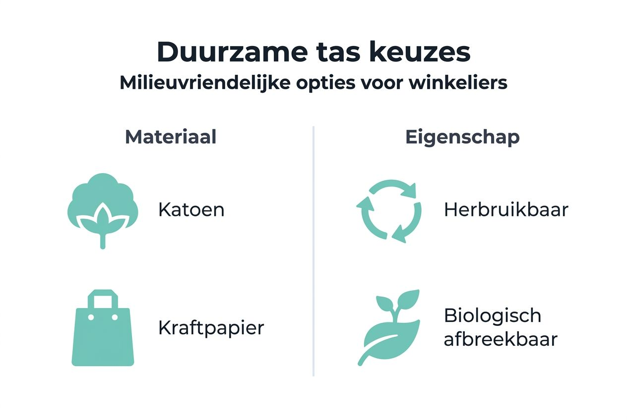 Overzicht van duurzame tasmaterialen en hun kenmerken in een handige infographic