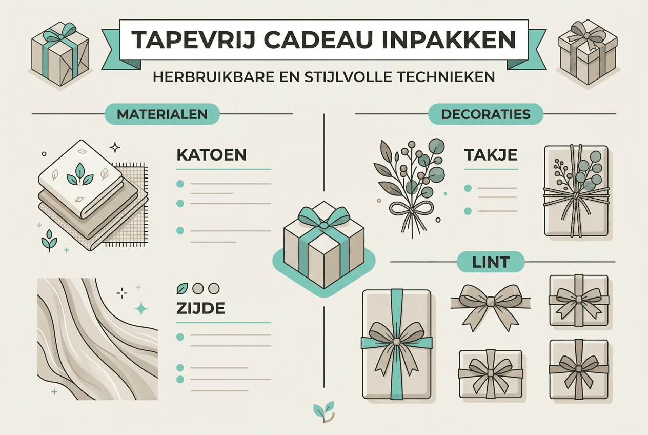 Infographic: Cadeautjes inpakken zonder plakband – handige materialen en leuke versieringen