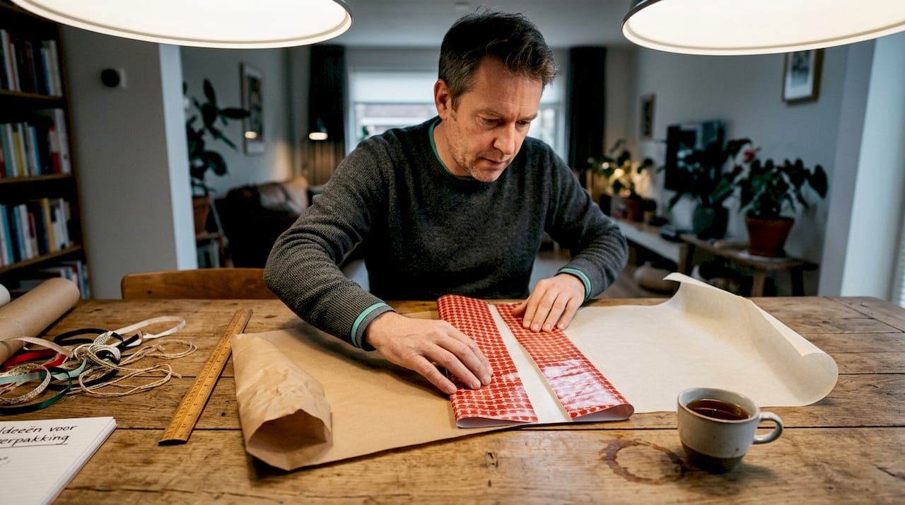 Een bonte verzameling cadeaupapier naast elkaar gelegd